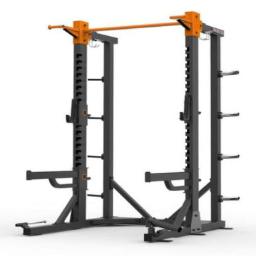 Squat rack til fitnesscentre med safety arms og opbevaring