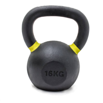 16 kg støbejerns kettlebell med gule markeringer for vægten